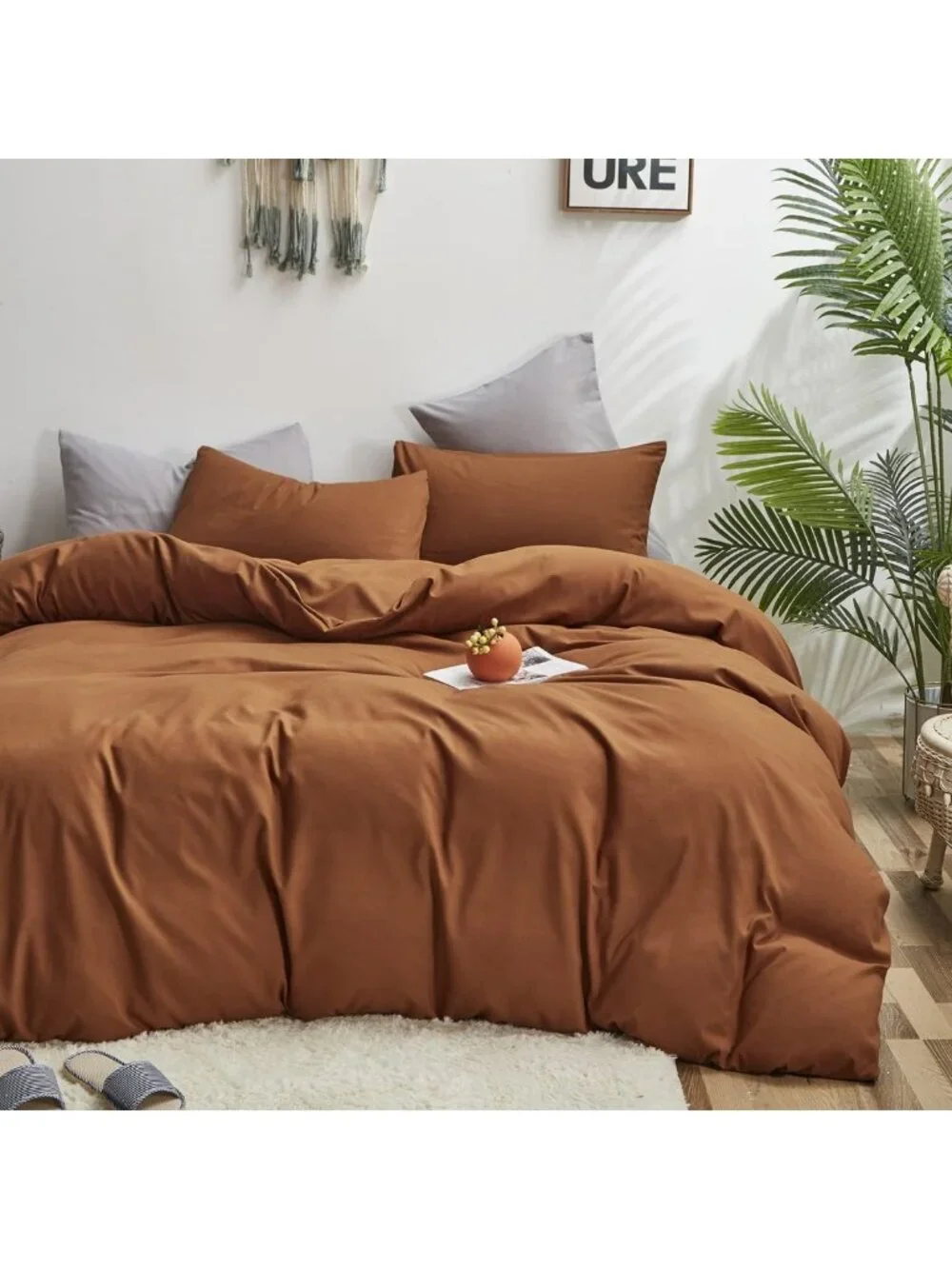 Cozy California King Pumpkin Comforter Set in Rust & Terracotta - Fall Bedding